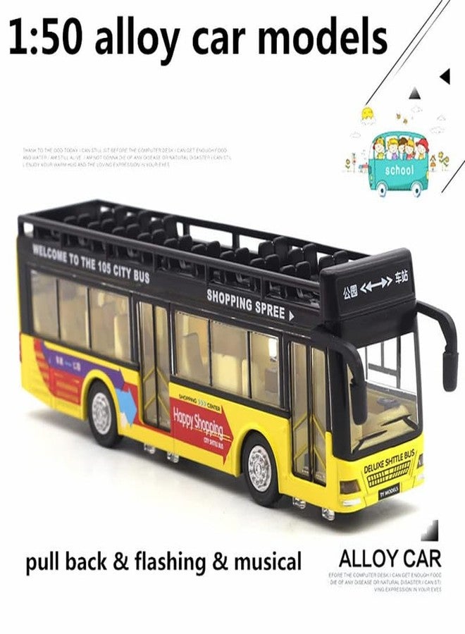 AHBHT New Diecast Toy Metal Diecast Sight View Metal Toy Bus Light Sound Pull Back Open Collection Bus for Kids Boys (Yellow) - Image 2